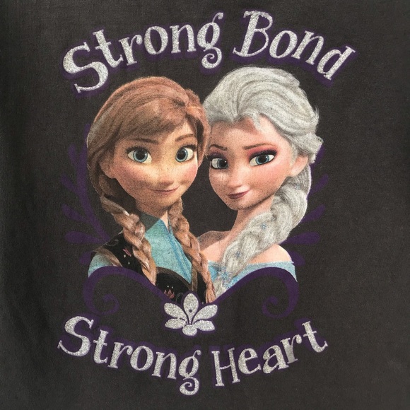 Disney Kids FROZEN Anna & Elsa Charcoal Gray Graphic Tee TShirt Long Sleeve Top - Picture 2 of 5